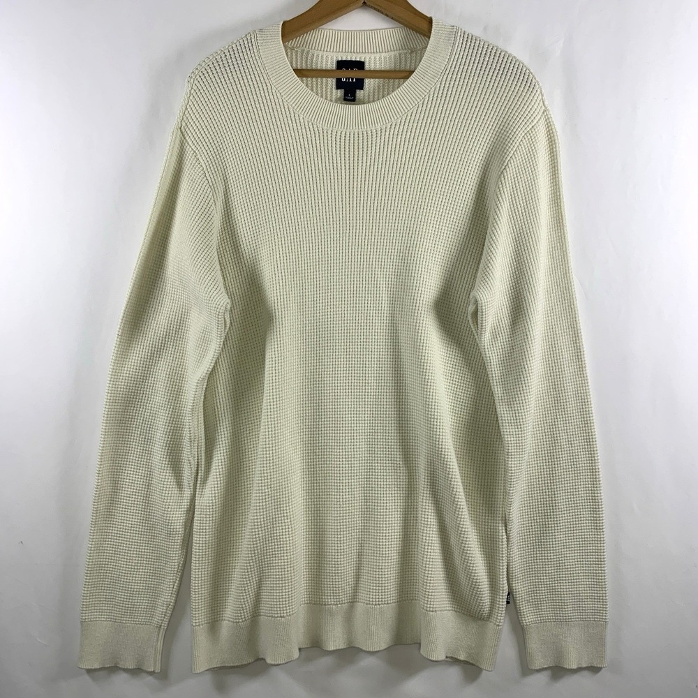 GAP Mens Waffle Knit Thermal Crewneck Sweater Large Off White Minimalist Layer